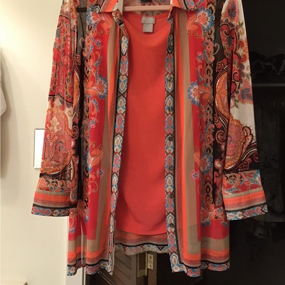 Chico's Tops - Colorful mesh blouse with matching orange tank top. Chicos